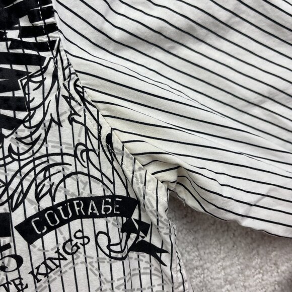 Y2K Avirex  Button Up Shirt Mens XL Short Sleeve Striped White Grunge Graphic** - Picture 9 of 15